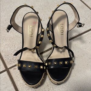 Black Studded Women's Wedges